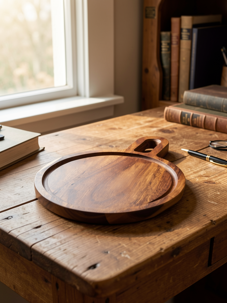 Small Round Acacia Tray Production