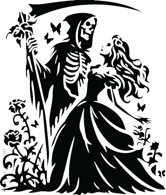 Clip-art design: grim-woman JPT-OD-F2-UV CB-SS-LTR-WD-CRK-LTHR DE