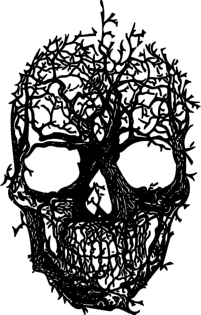 Clip-art design: root-skull JPT-OD-F2-UV CB-SS-LTR-WD-CRK-LTHR DE